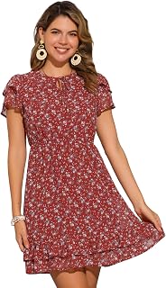 Allegra K Women Ruffle Sleeve A Line Flowy Floral Mini Chiffon Dress