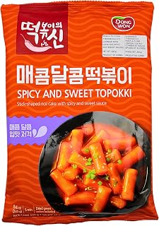 Dongwon Spicy & Sweet Topokki Kit, Korean Rice Cake & Sauce, 240 g | Includes 200g rice cakes, 40g sweet-spicy sauce; ready in 5 min
