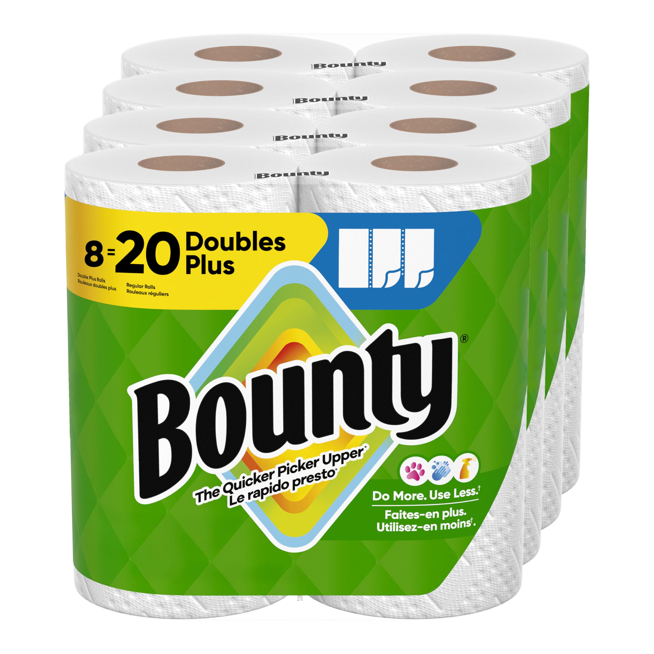 Bounty Paper Towels Select-A-Size White, 8 Double Plus Rolls = 20 regular rolls