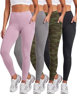 4 Pack Women's Leggings with Pockets Yoga Pants Tummy Control Workout Gym