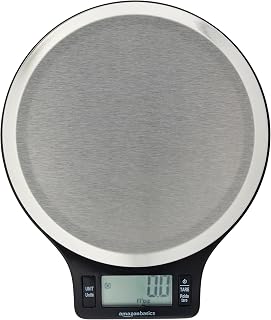 Amazon Basics Digital Kitchen Scales with LCD Display, BPA Free (Batteries Included) Weighs up to 11 lbs, Black and Stainless Steel