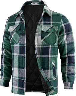 COOFANDY Mens Flannel Quilted Lined Long Sleeve Thick Button Down Winter Shirt