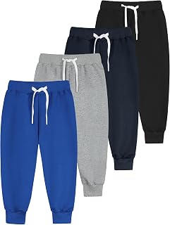 Resinta 4 Pack Boys Joggers Sweatpants Toddler Cotton Pants with Drawstring | Kids Active Clothes for Outdoor and Indoor Activities, Machine Washable, Suitable for Boys 2t to 14y to Wear All Year Round