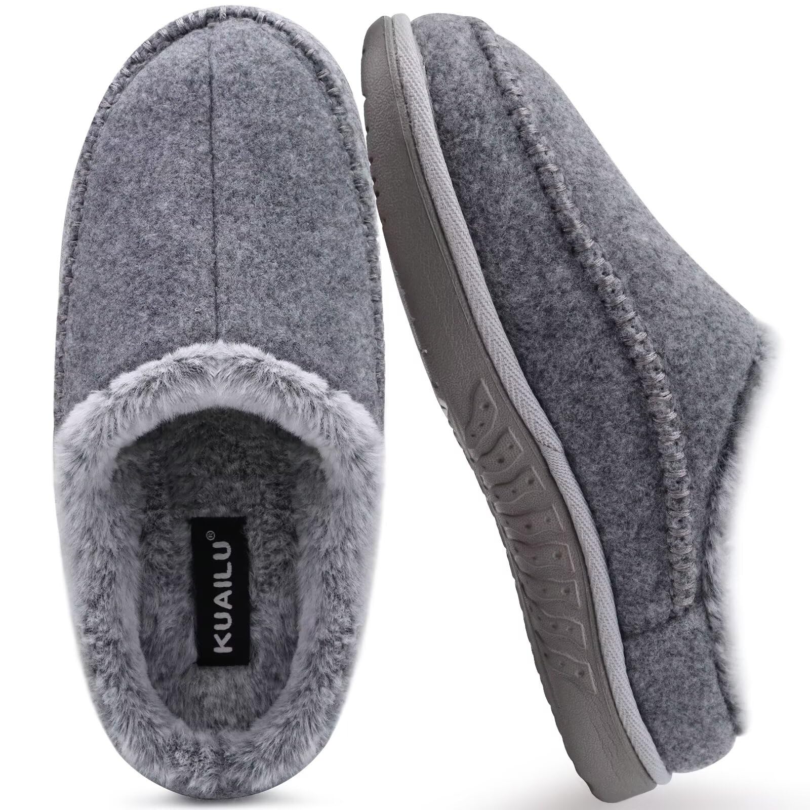 KuaiLu Men's Memory Foam Clog Slippers, Comfortable, Hand-Stitched, Microsuede S