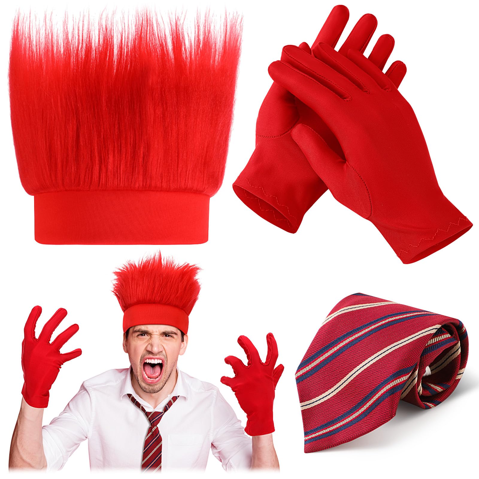 Crowye 3 Pcs Halloween Angry Costume Accessories Set, Men Women Red