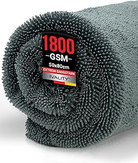 Ivality® Car Drying Cloth XXL 80 x 50 cm - 1800 GSM Ultra Absorbent Microfibre Cloths for Car Care and Motorcycle, Lint-Free, Paint-Friendly Twisted Towel Microfibre Cloths - Grey
