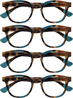 OPULIZE AVA Reading glasses for Women Men,Scratch Resistant Round frame with Spring Hinges, Brown Tort With a Touch of Turquoise +3.5 (Pack of 4)