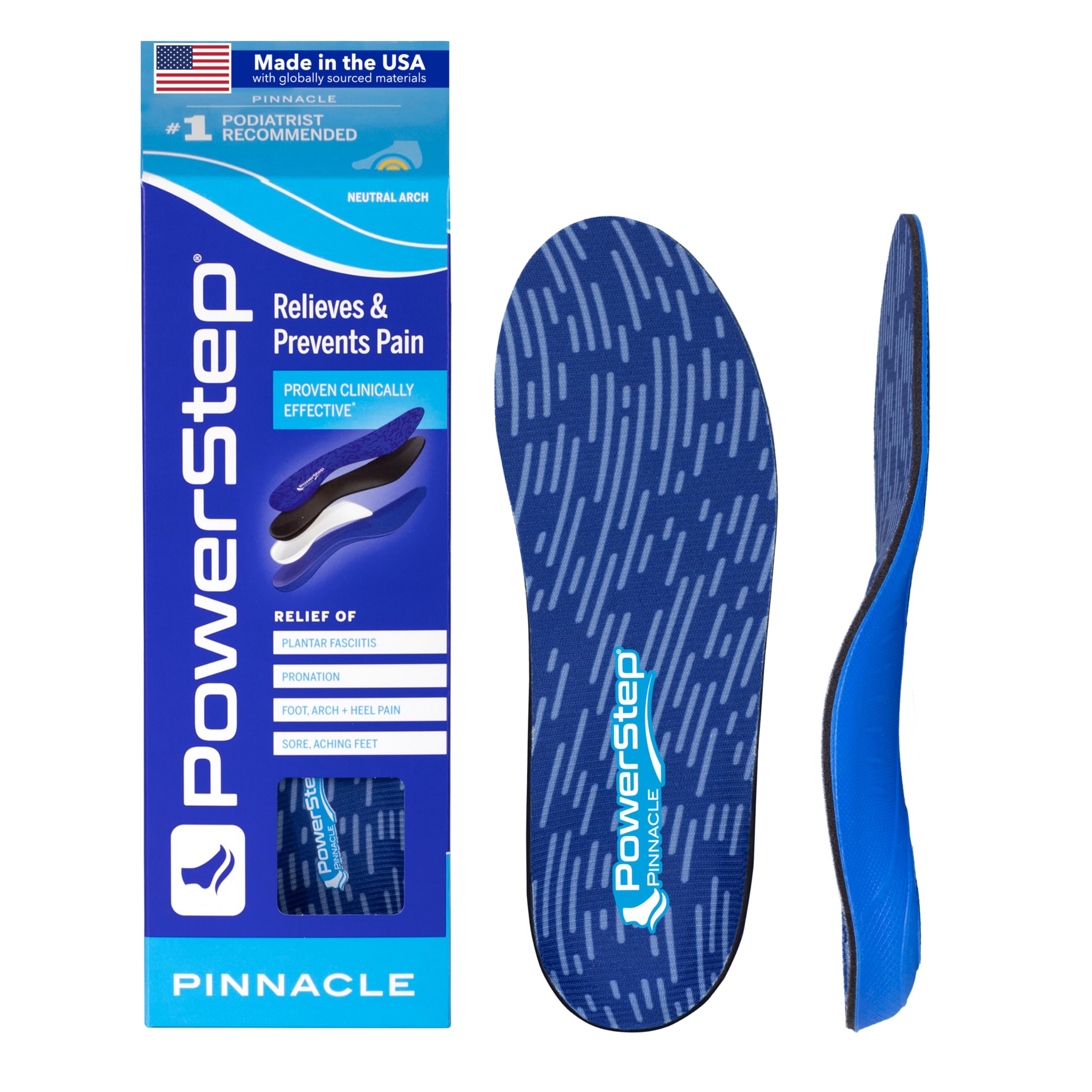 PowerStep Pinnacle Insoles, Plantar Fasciitis Relief (M 10-10.5, W 12-12.5) | Fo