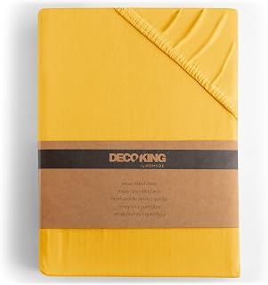 DecoKing Fitted Sheet Super Emperor 100% Combed Cotton Soft Jersey Bed Sheet 200x220-220x240 cm Yellow Amber