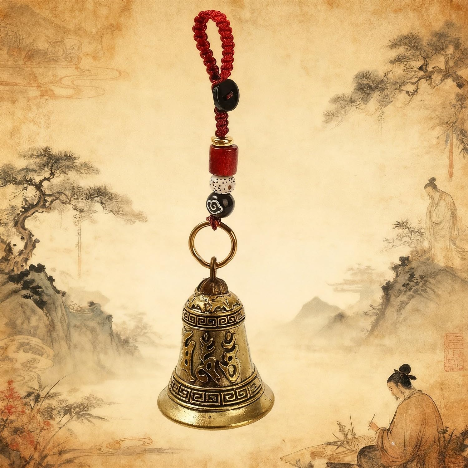 1 Pcs Vintage Brass Tibetan Buddhism Mantra Six Words Keychain Pendant Rope Hand