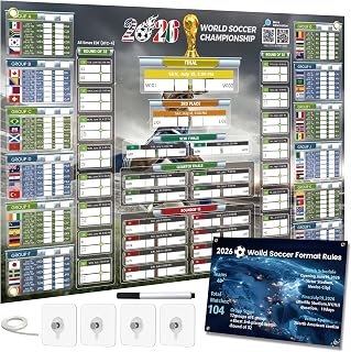 Updated 2026 World Soccer Schedule Poster With Live Score QR Code | 33.1"x22.3" Wall Chart Large Print for All Ages From Grandparents, Father Holiday Gifts for Home Bar Office