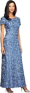 Alex Evenings Plus Size Long A-Line Rosette Dress with Short Sleeves Women's Special Occasion Dress