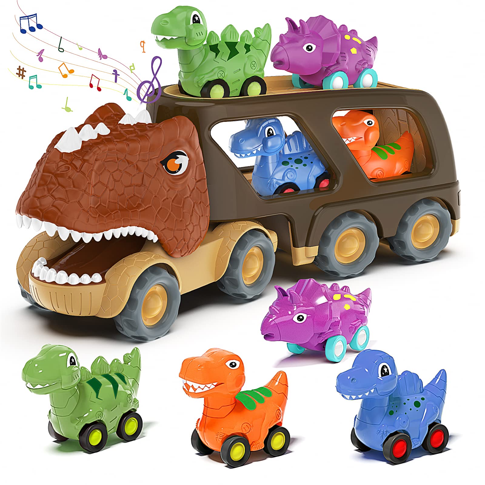 Veslier Dinosaur Car Toy for 2 3 4 5 Years Old Boys, Friction Power Carrier Truc