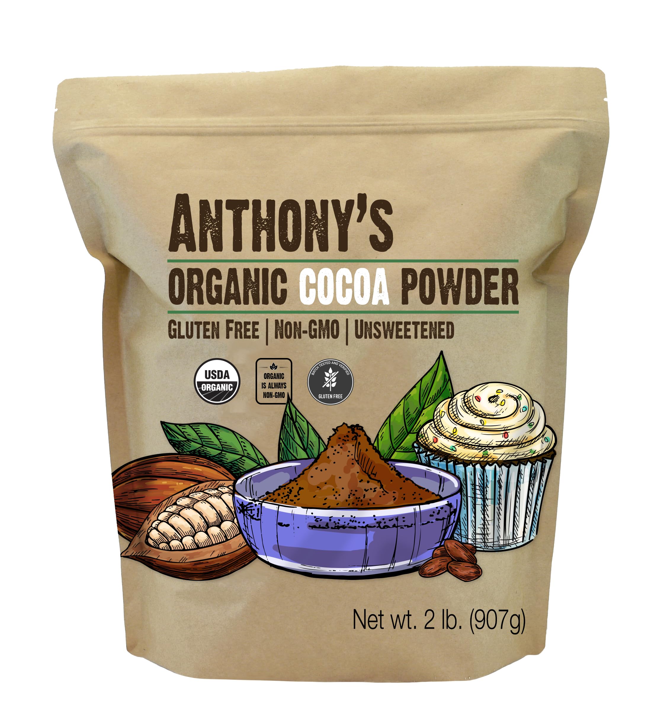 Anthony's Organic Cocoa Powder, Gluten-free & Non-GMO, 907 Grams