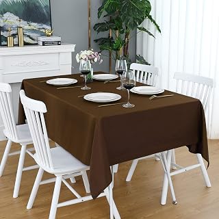 FOLINS&HOME Square Tablecloth Brown 54 x 54 Inch Light Green Waterproof Polyester Leak Resistant 210gsm Washable Table Cloth for Party Banquet Rectangle Oblong