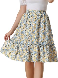 Allegra K Women's Knee Length Skirt Floral Elastic Waist Flowy Tiered A-Line Ruffle Skirt