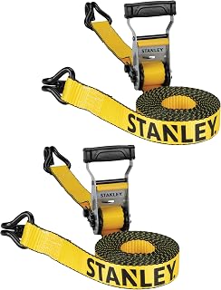 Stanley S50002 Black/Yellow 1.5" x 16' Heavy-Duty Ratchet Straps (5,000 lb Break Strength), 2 Pack