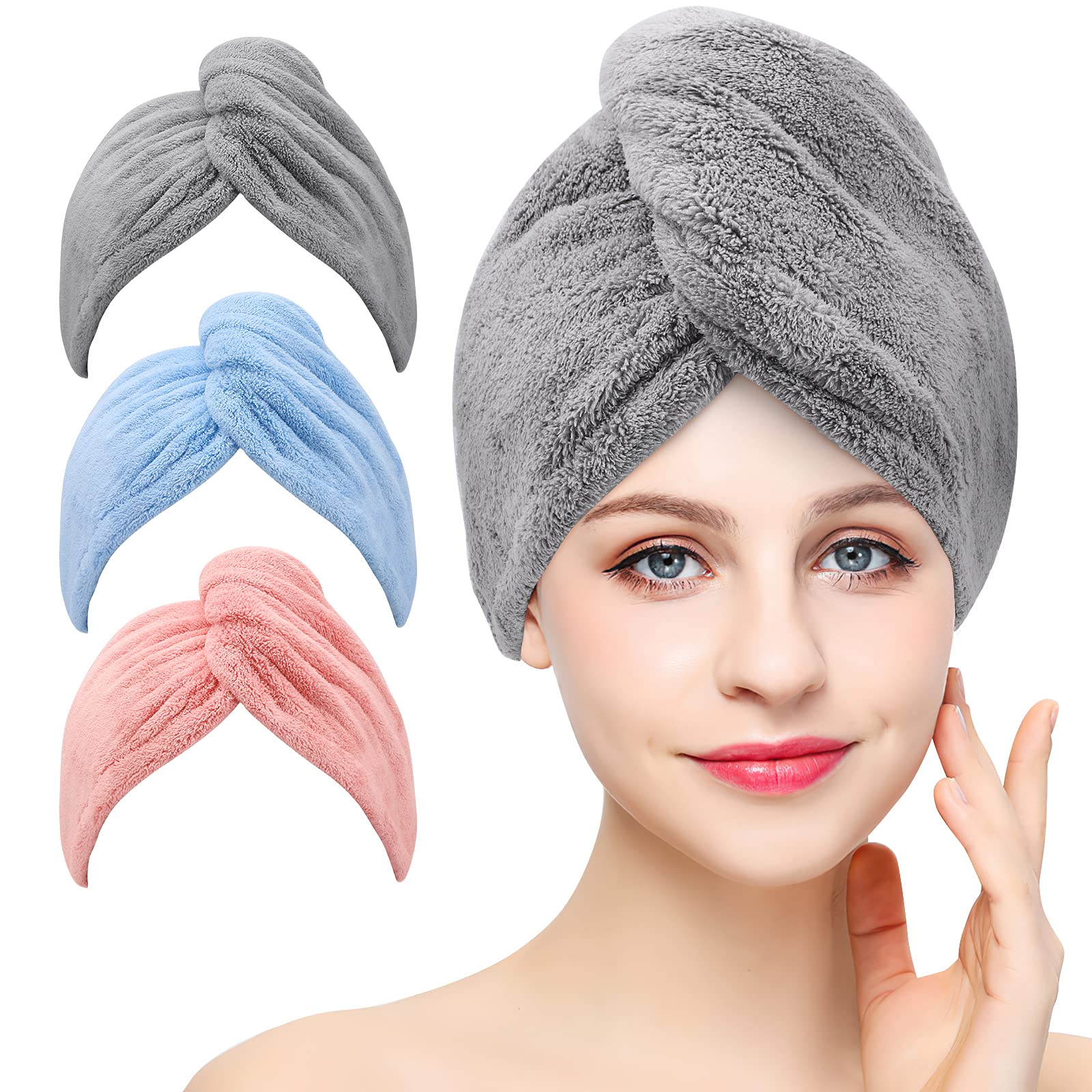 BEoffer 3 Pack Microfiber Hair Towel Fast Dry, Soft, Absorbent Hair Wraps | Anti