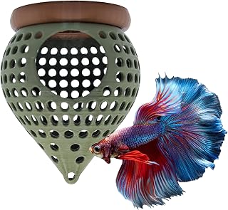 BettaPod Floating Aquarium Hide Hammock Cave | Betta Fish Tank, Shrimp & Cory Shelter | Aquascape Decor for Nano Aquariums | Floating Fish Tunnel Safe Breeding Hideout (Green with Brown Trim)