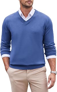COOFANDY Men's V-neck knitted jumper business casual regular fit office sweater elegant long sleeve sweaters basic winter sweater