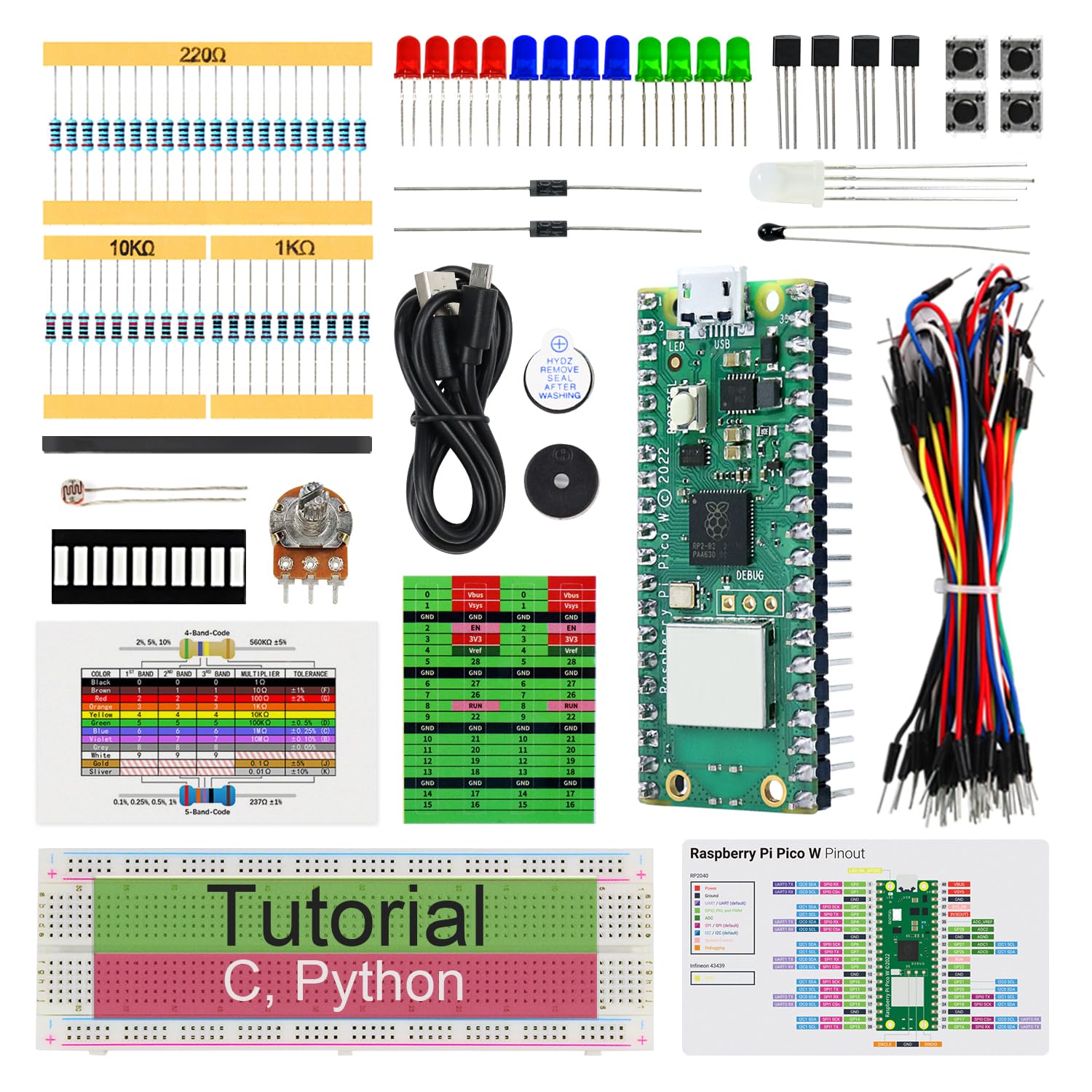 Freenove Basic Starter Kit for Raspberry Pi Pico W (Included), Dual-core Arm Cor