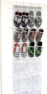 Simple Houseware 24 Pockets Clear Over the Door Shoe Organizer, Grey | 162.6 cm H x 48.3 cm W, 4 Durable Metal Hooks, 10.9 x 24.1 cm Pocket Size, Multipurpose