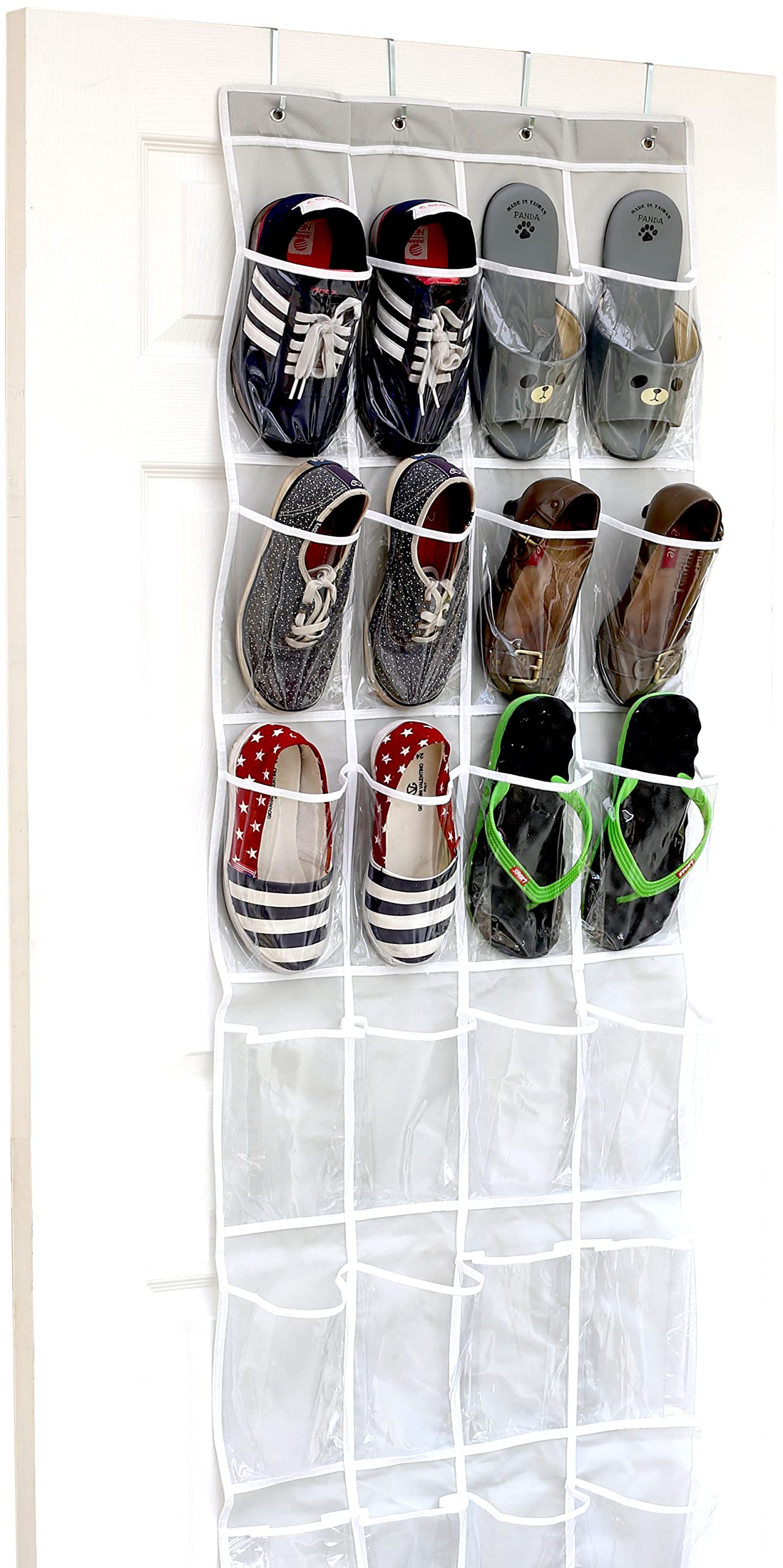 Simple Houseware 24 Pockets Clear Over the Door Shoe Organizer, Grey | 162.6 cm 
