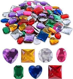 Super Z Outlet 1" Assorted Colorful Adhesive Stick-On Heart Star Round Shaped Jewel Gems for Arts &amp; Crafts, Themed Party Decoration Accessories, Children Activities (100 Pack)