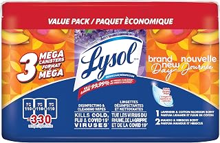 Lysol Brand New Day Thick Strong Disinfecting Wipes, 3 X 110 ct | Value Pack, Kills Germs, Home & Electronics Cleaning, Removes Allergens, Mango & Hibiscus, Lavender & Cotton Blossom Scent