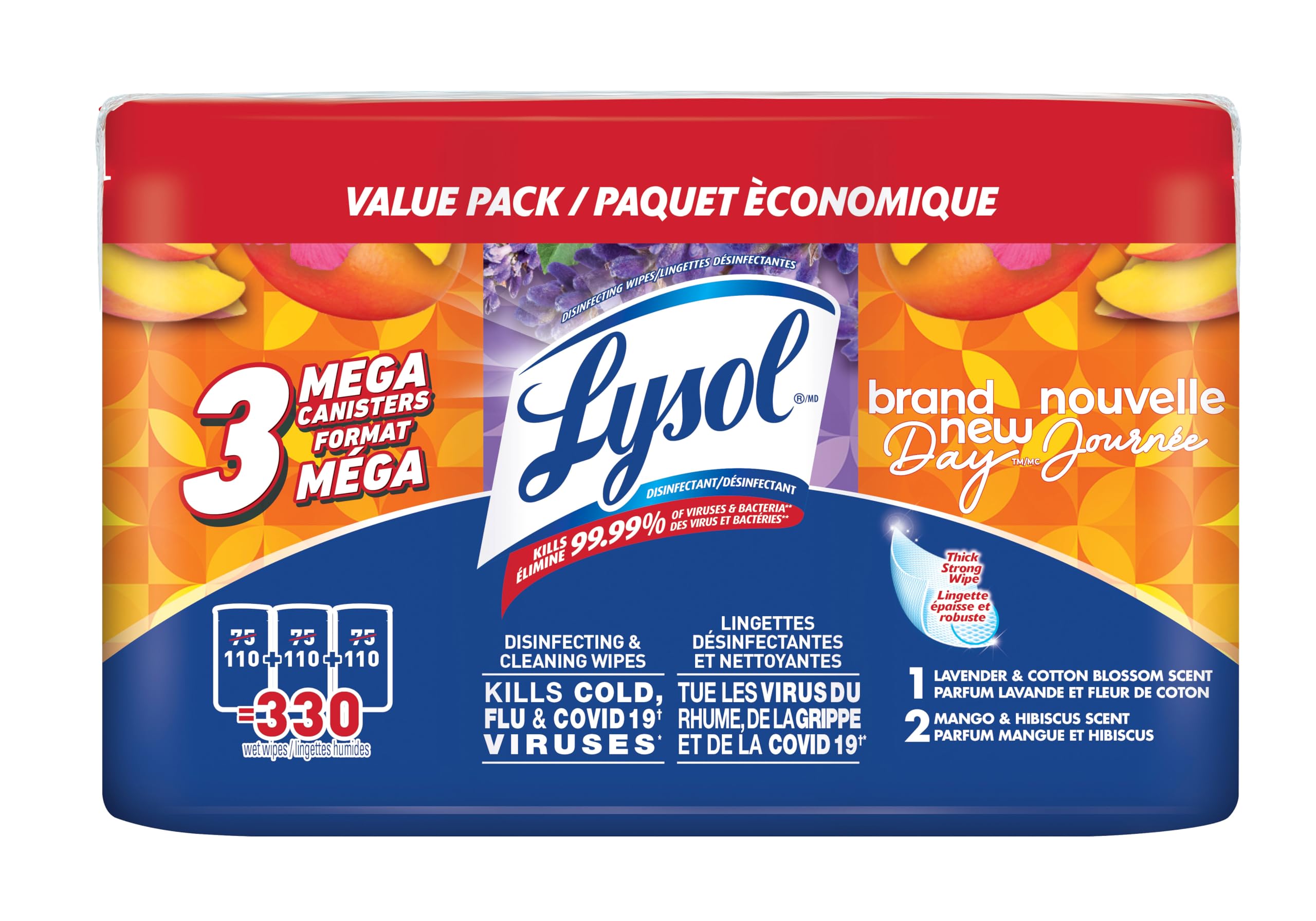 Lysol Brand New Day Thick Strong Disinfecting Wipes, 3 X 110 ct | Value Pack, Ki