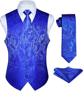 Enlision Waistcoats for Men Paisley Wedding Waistcoat Tie Pocket Square Floral Jacquard Party Suit Vest Set