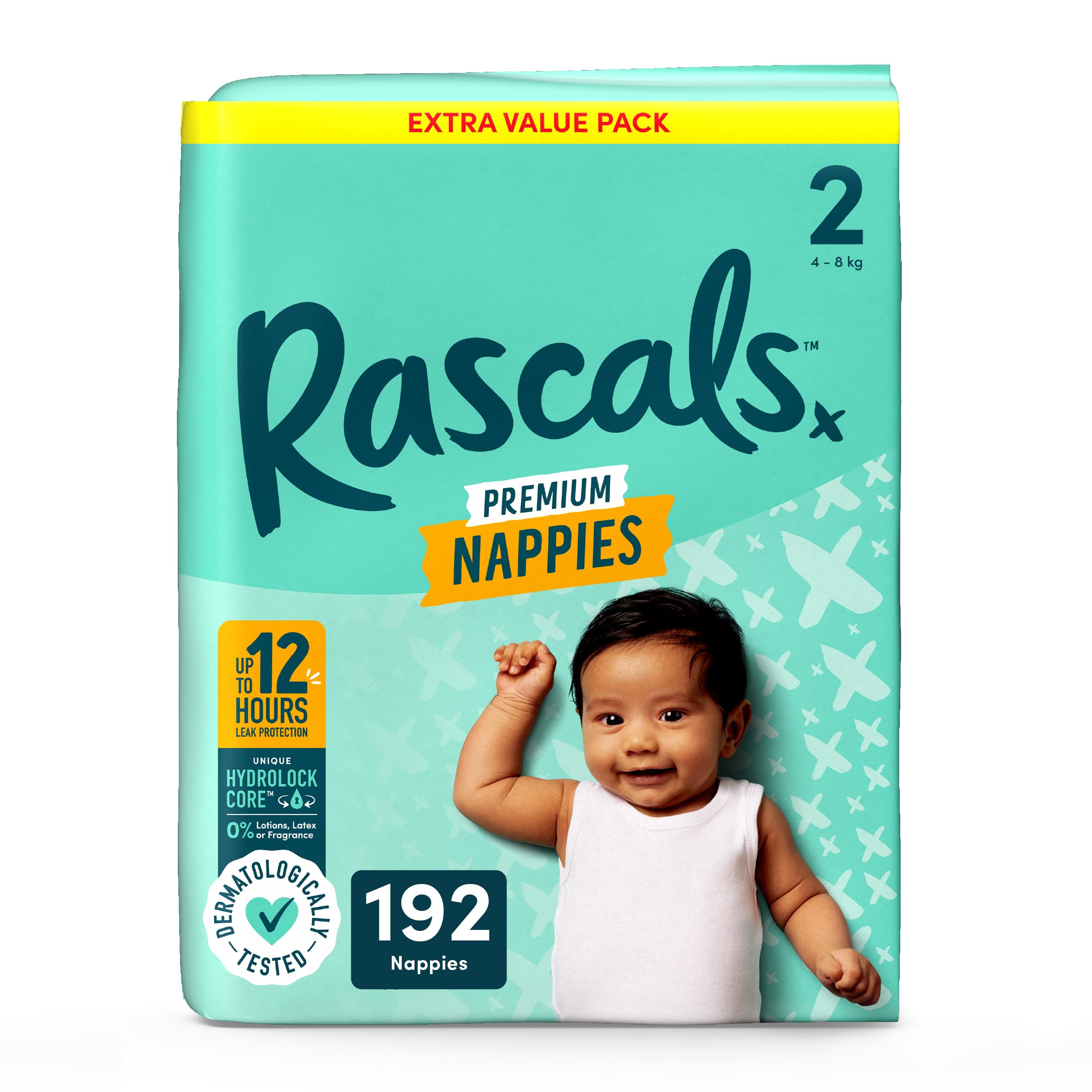 Rascals Premium Nappies丨Size 2丨Total 192 Nappies丨Absorbent丨infant丨overnight Diap