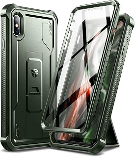 Dexnor Case for iPhone XS MAX 360 Full Body Heavy Duty Rugged Shockproof Military Drop Tested Protective Cover Built in Screen Protector and Kickstand for iPhone XS MAX-Military Green