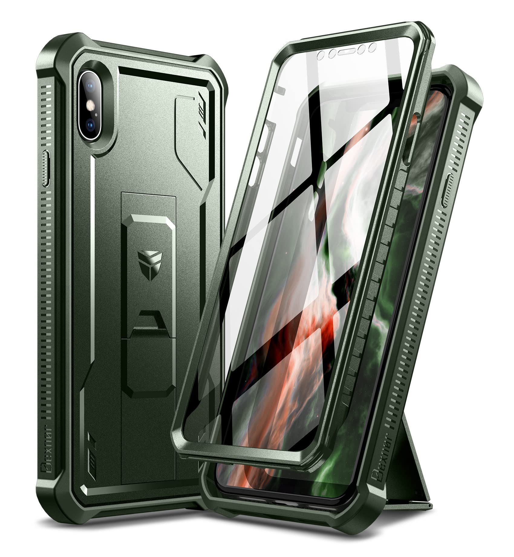 Dexnor for iPhone Xs max Case, [Built in Screen Protector and Kickstand] Heavy D