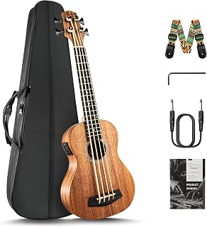Caramel CUB402 Electric 30inch All Solid Wood Mahogany Ukulele Bass | Tuned as E-A-D-G