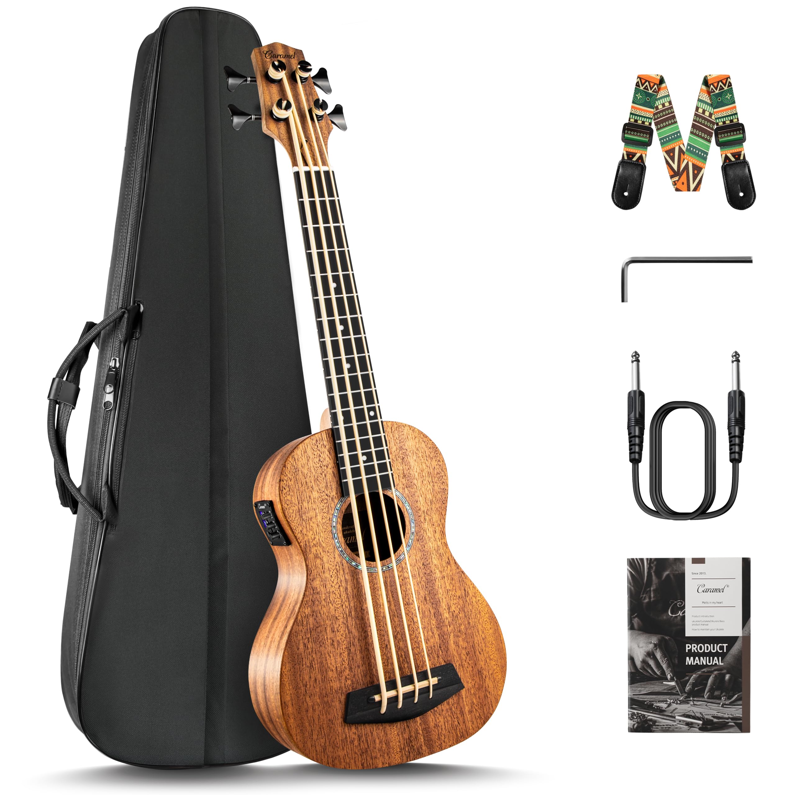 Caramel CUB402 Electric 30inch All Solid Wood Mahogany Ukulele Bass | Tuned as E