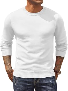 COOFANDY - Men's pullover sweater, crew neck, basic knit, long sleeve, stylish and comfortable style, fine mesh ribbed regular fit