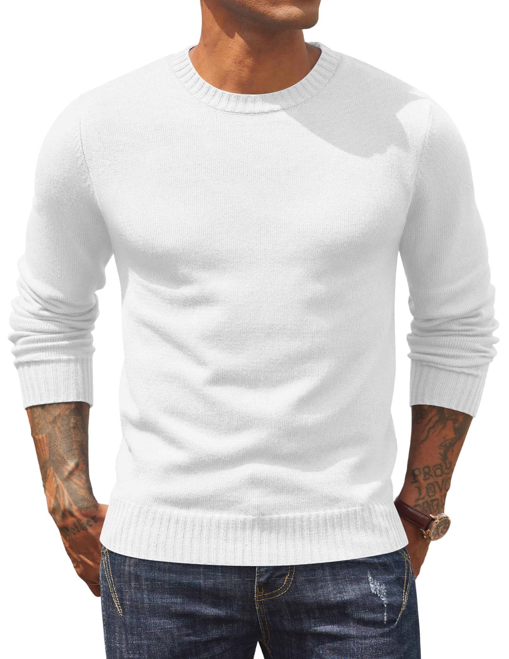 COOFANDY - Men's pullover sweater, crew neck, basic knit, long sleeve, stylish a