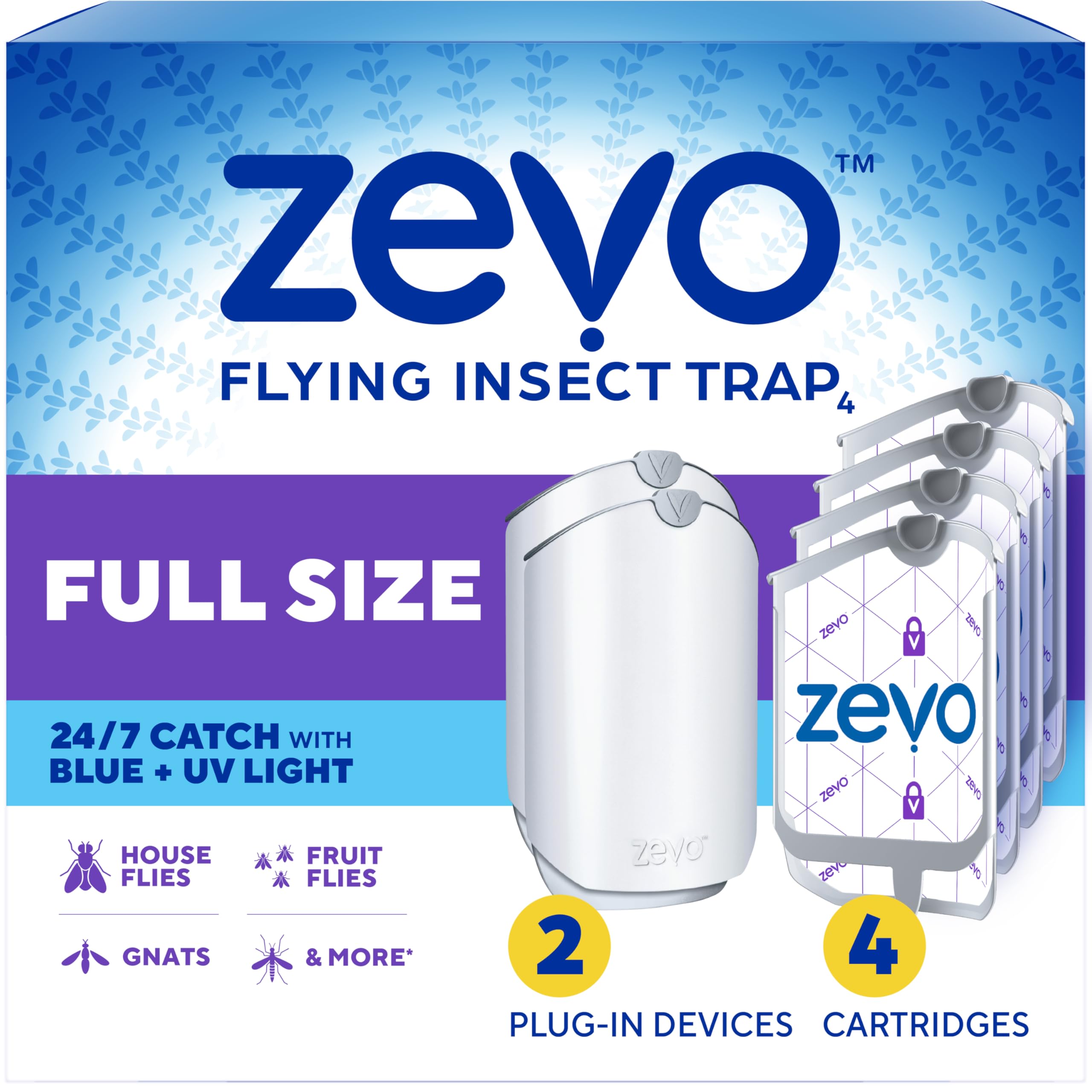 Zevo Flying Insect Trap for Fruit Flies & Gnats, 2 Plug-in Bases, 4 Refills | Ca