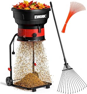 EWORK 15 Amp Leaf Mulcher/Shredder, 16:1 Ratio, Durable Cutting Lines | 8000 RPM High-Speed Motor, 3 Adjustable Mulching Settings, Leaf Rake Kit Included for Yard Cleanup