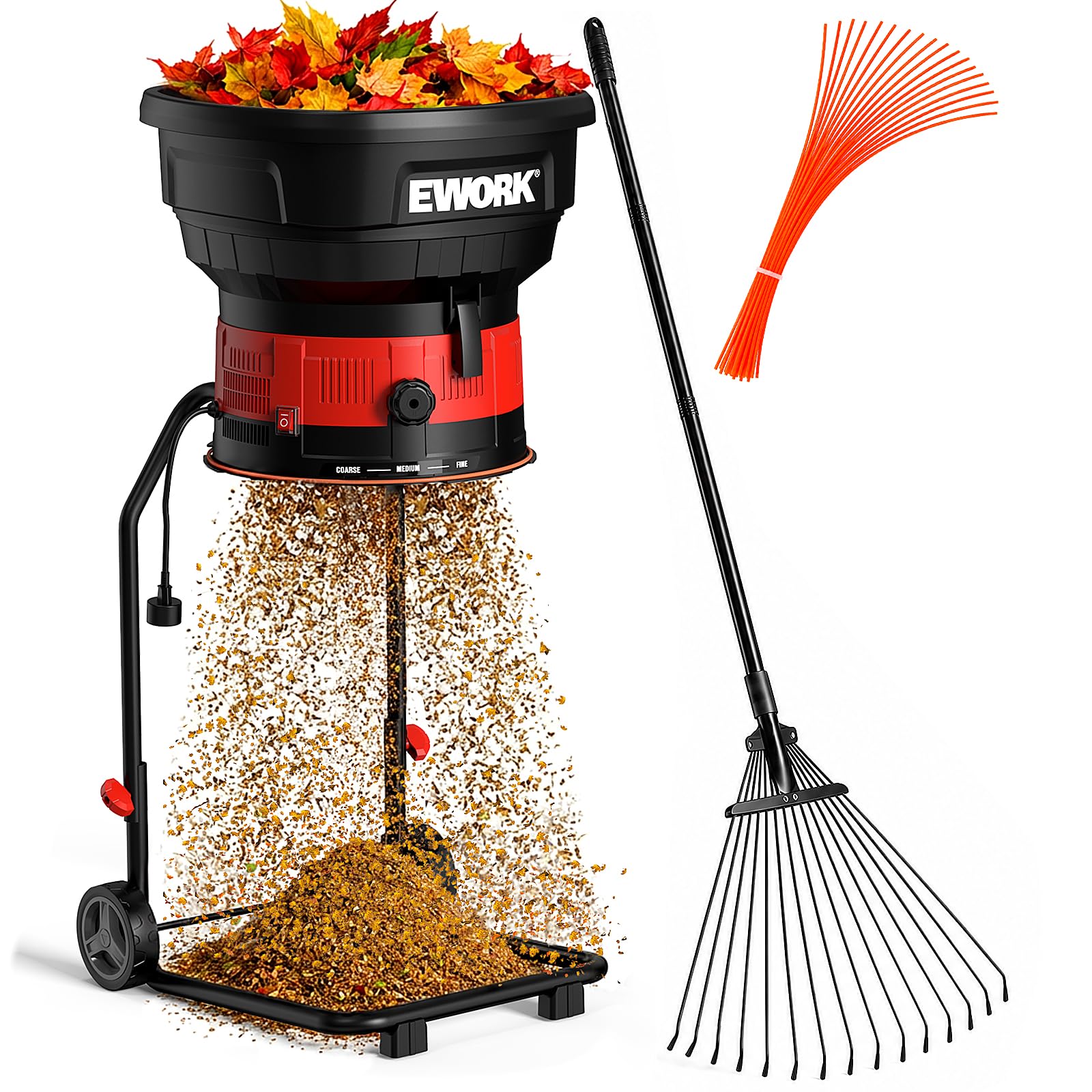 EWORK 15 Amp Leaf Mulcher/Shredder, 16:1 Ratio, Durable Cutting Lines | 8000 RPM