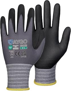 KAYGO Safety Work Gloves MicroFoam Nitrile Coated 3 Pairs, KG18NB | 15G Seamless Knit Nylon Liner, Breathable, High Dexterity, Non-Slip Grip in Oily for Warehouse, Automotive, DIY (Gray, L)