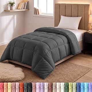 Utopia Bedding Comforters Twin Size, All Season Duvet Insert, Down Alternative Box Stitched Bed Comforter with Corner Tabs, Machine Washable (Grey)