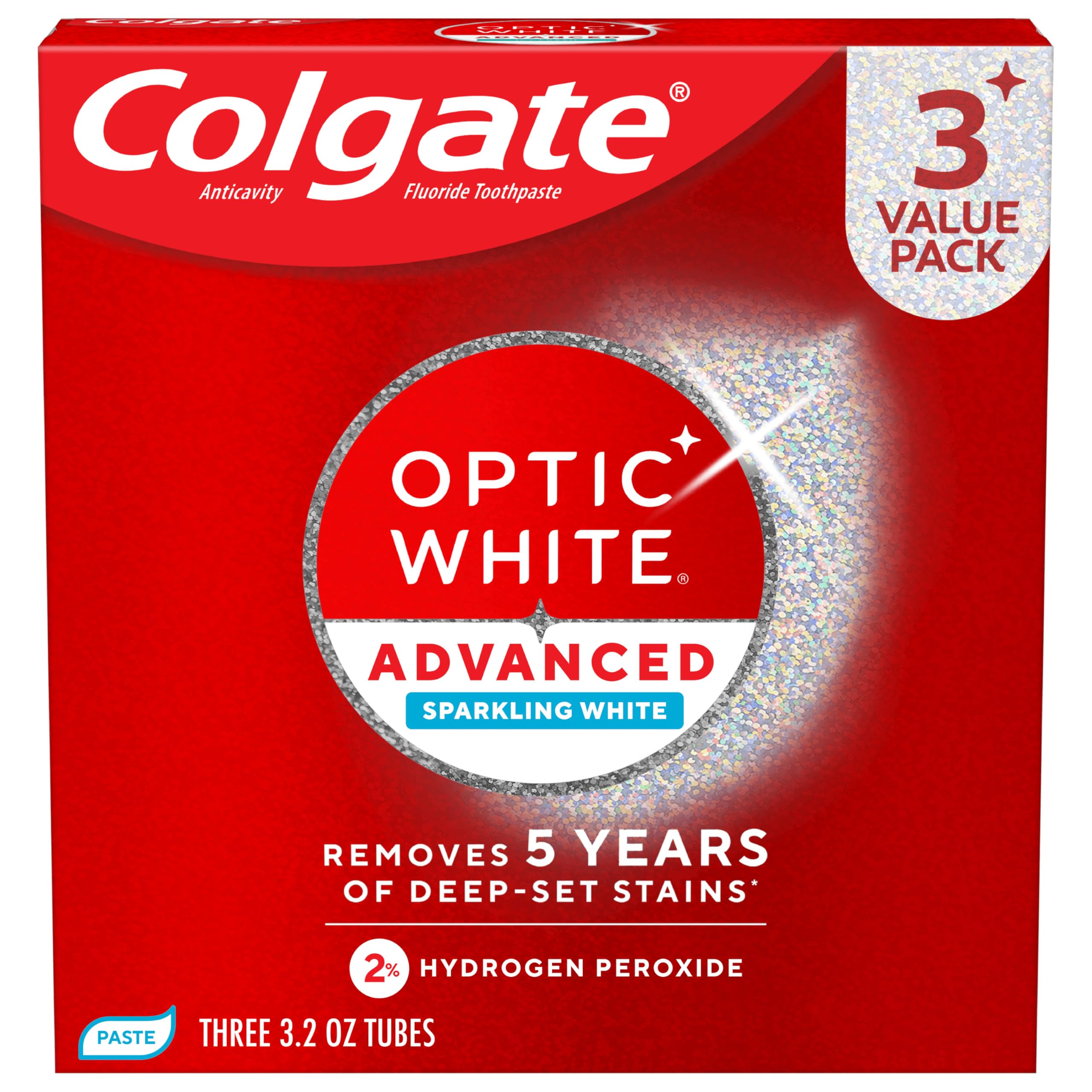 Colgate Optic White Advanced Hydrogen Peroxide Toothpaste, 3 Pack, 3.2 oz | Spar