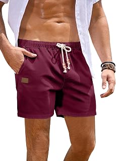 JMIERR Mens 5"/7" Cotton Linen Lightweight Drawstring Casual Beach Shorts