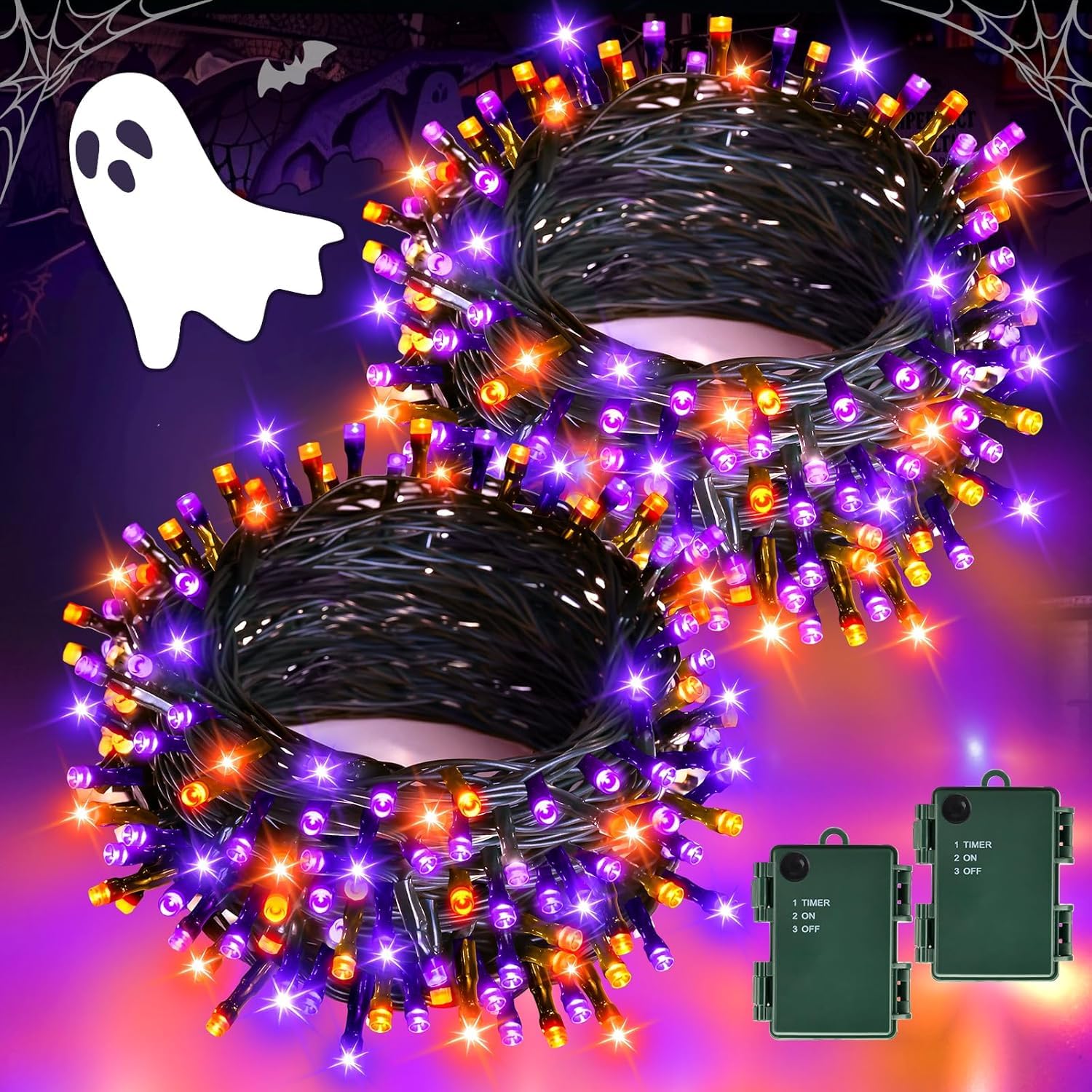 Halloween Lights Outdoor, Total 10M 100LED Orange and Purple Fairy Lights Batter