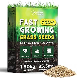 Green Guard Fast Growing Grass Seed 1.5KG - Premium Quality Lawn Seed, Pet Friendly, Quick Germination - Grass Seeds Fast Growing for Lawn Repair Overseeding Shaded Areas - Perfect for UK Climate