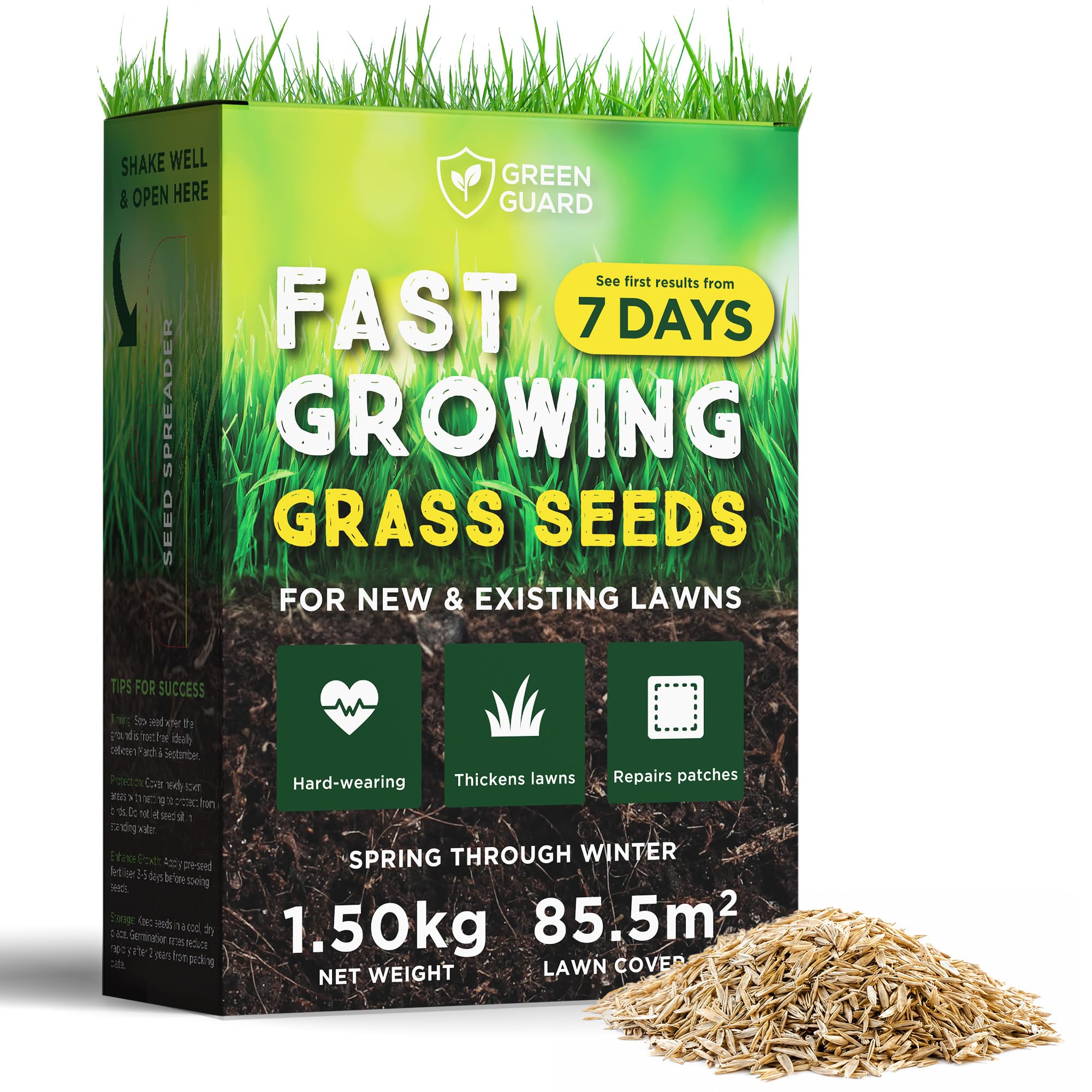 Green Guard Fast Growing Grass Seed 1.5KG - Premium Quality Lawn Seed, Pet Frien