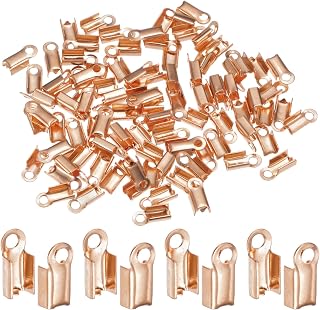 Generic 100pcs 3mm Folding Cord Ends Brass Clasp Tips for Crafts Leather Ribbon Rose Gold