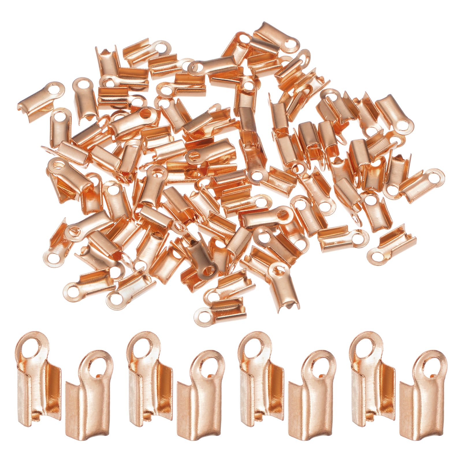 Generic 100pcs 3mm Folding Cord Ends Brass Clasp Tips for Crafts Leather Ribbon 
